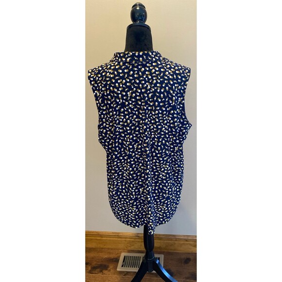 Jones New York Blouse Size ? 1X or 2X + Stretch Navy Polka Dot Sleeveless Collar - Picture 4 of 11